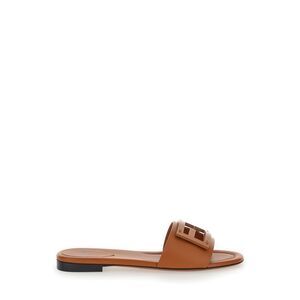 Fendi Women 'Baguette' Brown Sandals With Logo In Leather Woman